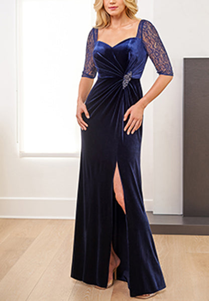 Sweetheart Half Sleeves Appliques Ruched Side Slit Mother of Bride Dress Cocktail Dress