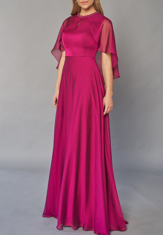 Halter Short Sleeves Chiffon Pleated A-Line Mother of Bride Dress Cocktail Dress