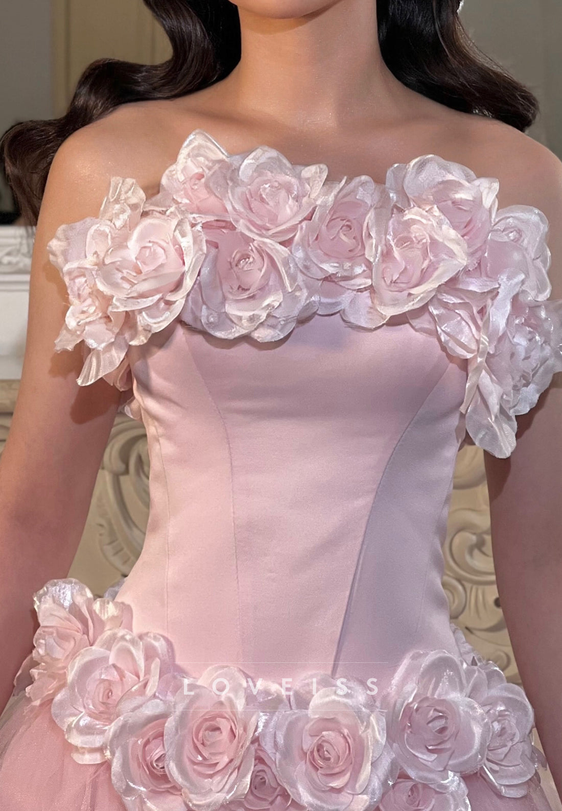 Strapless  Floral Embellised A-Line Tulle Prom Dress