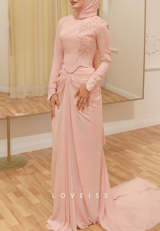 High Neck Appliques Sheath Evening Dress