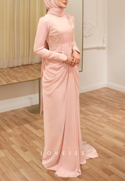 High Neck Appliques Sheath Evening Dress