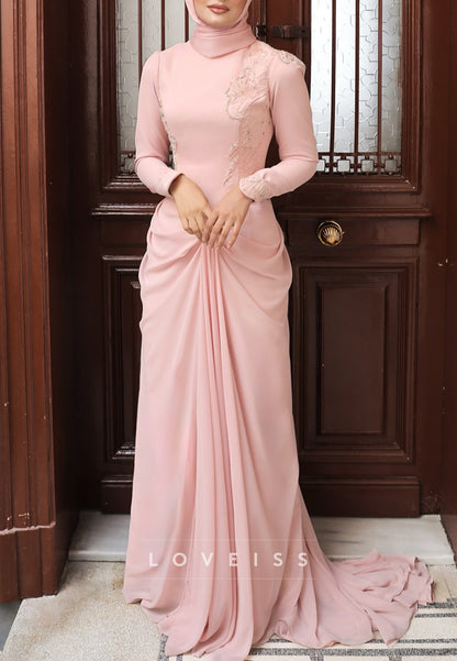 High Neck Appliques Sheath Evening Dress