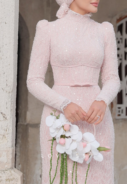 High Neck Long Sleeves Mermaid Lace Evening Dress