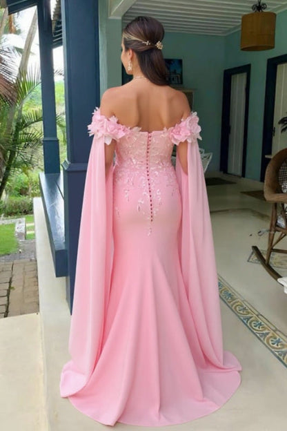Off-The-Shoulder Mermaid Chiffon Wedding Guest Dresses Long with Appliques