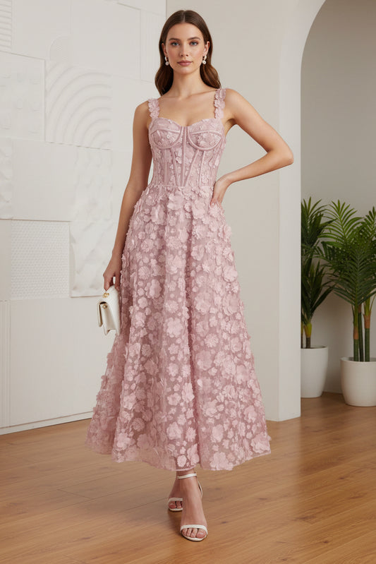 Floral Appliqué Maxi Dress A-Line Midi Dress