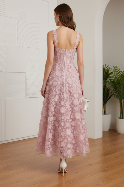 Floral Appliqué Maxi Dress A-Line Midi Dress