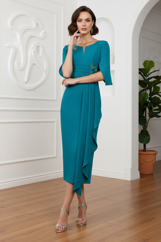 Mother of the Bride Dress with Embroidery & Cape Sleeves