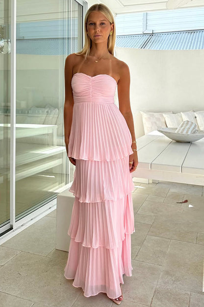 Chic A Line Sweetheart Pink Long Prom Dress with Ruffles