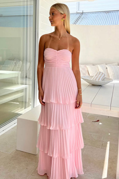 Chic A Line Sweetheart Pink Long Prom Dress with Ruffles