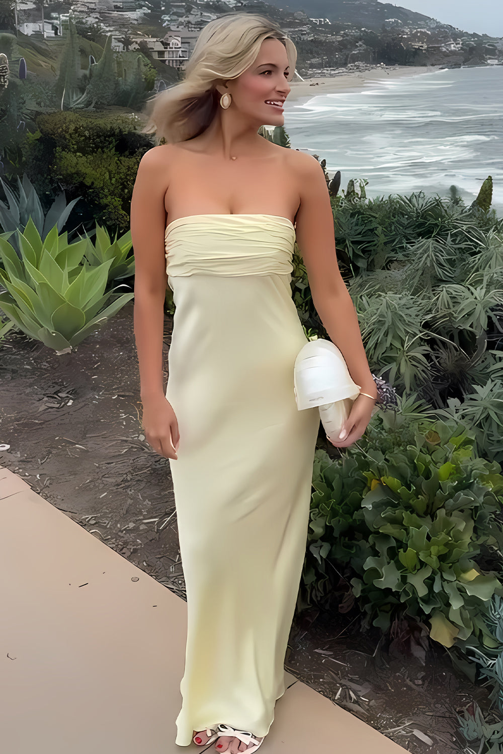 Simple Sheath Strapless Pink Long Prom Dress with Ruched