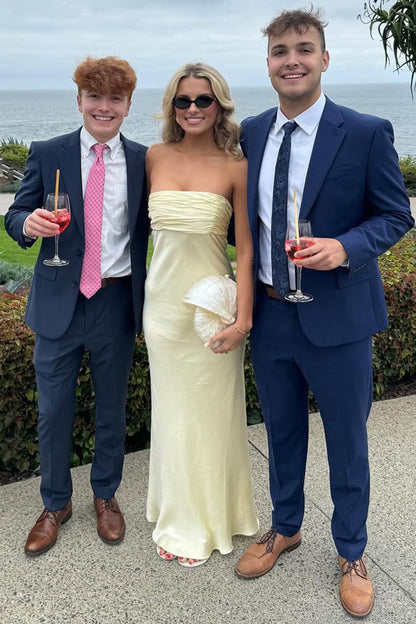 Simple Sheath Strapless Pink Long Prom Dress with Ruched