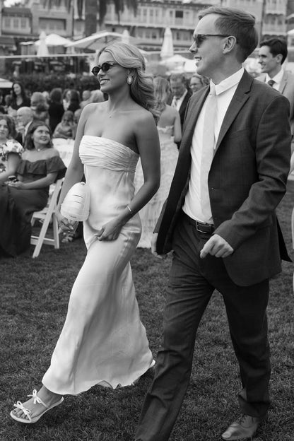 Simple Sheath Strapless Pink Long Prom Dress with Ruched