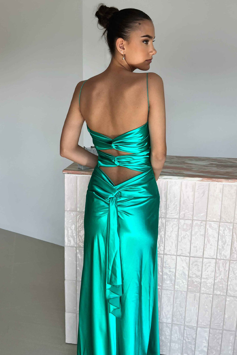 Chic A Line Spaghetti Straps Yellow Long Party Dress with Split Front