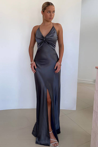 Chic A Line Spaghetti Straps Yellow Long Party Dress with Split Front