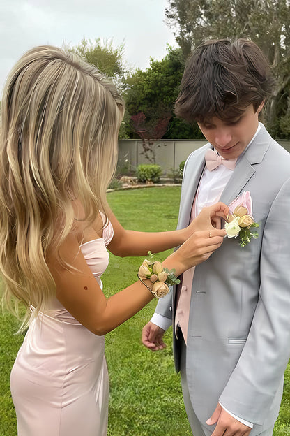 Cute Mermaid Spaghetti Straps Pink Long Prom Dress with Split Front