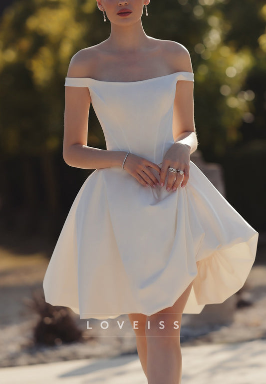 Off-Shoulder Strapless Pleated A-Line Short Wedding Dress