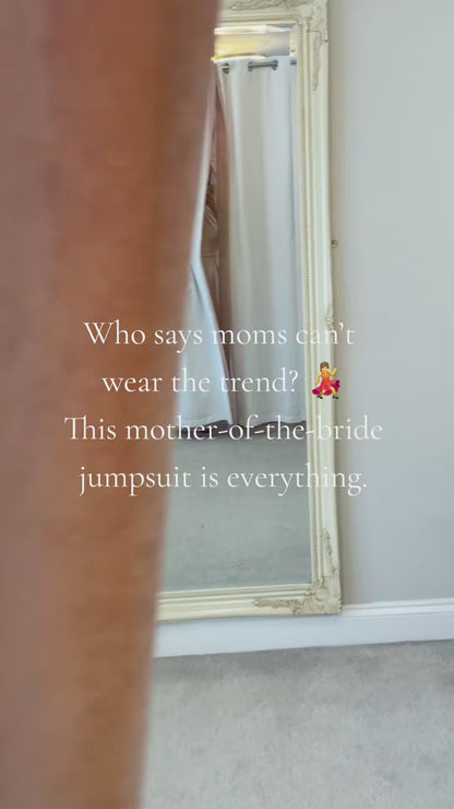 Jumpsuit Formal Wedding Mother of the Bride Elegant Vintage Floor Length Stretch Chiffon Half Sleeve