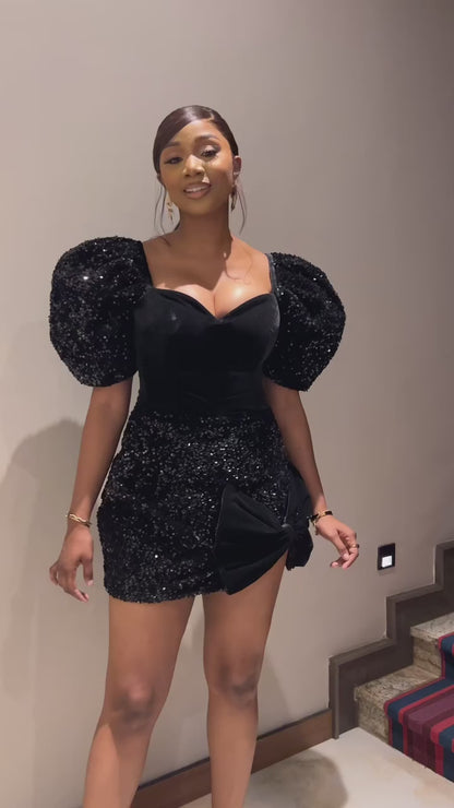 Sweetheart Sequins Puff Sleeves Sheath Party Homecoming Dress