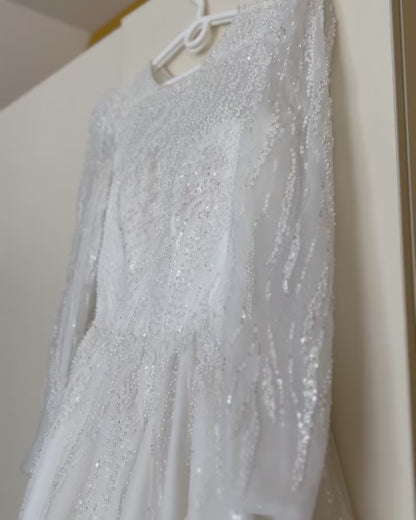 Scoop Beaded Embroidery Satin A-Line Wedding Dress
