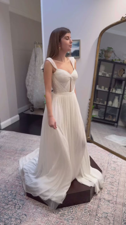 Sweetheart Straps Pleated Chiffon Side Slit Beach A-Line Wedding Dress