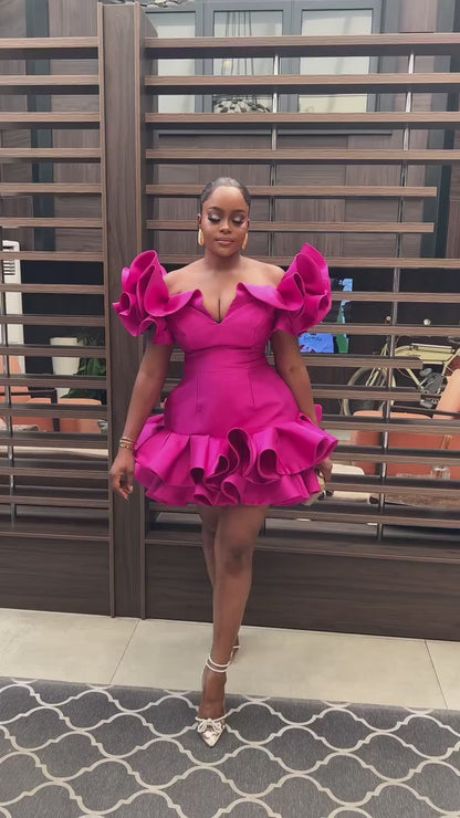 V-Neck Ruffled A-Line Party Homecoming Dress