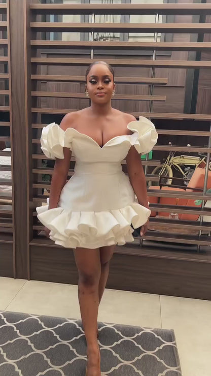 V-Neck Ruffled A-Line Party Homecoming Dress