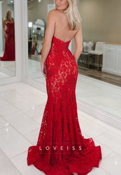 V-Neck Strapless Appliques Mermaid Prom Dress