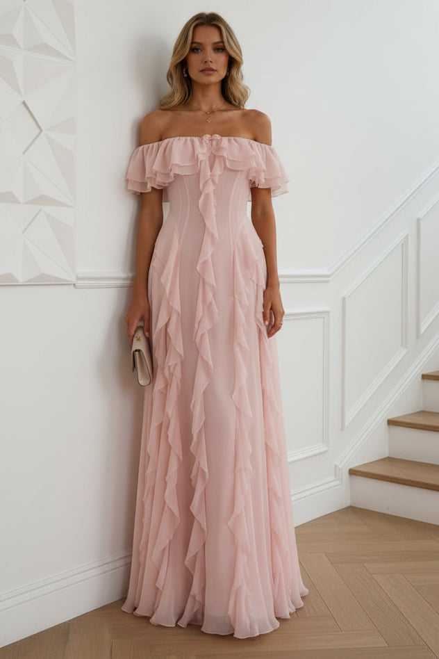Off-Shoulder Ruffles A-Line Wedding Guest Dress