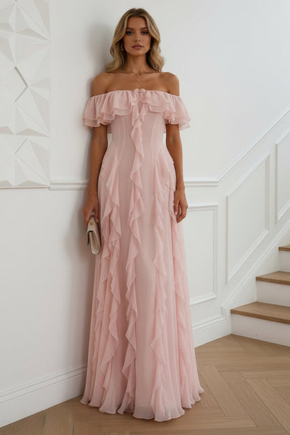 Off-Shoulder Ruffles A-Line Wedding Guest Dress