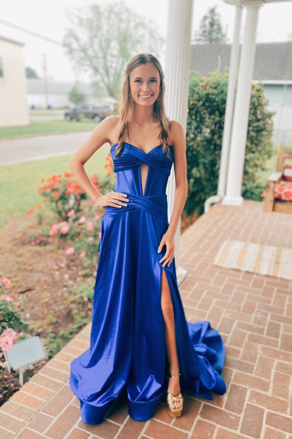 Sweetheart Royal Blue Keyhole A-lin Long Prom Dress