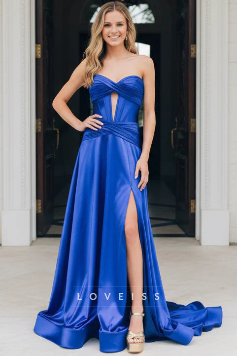 Sweetheart Royal Blue Keyhole A-lin Long Prom Dress
