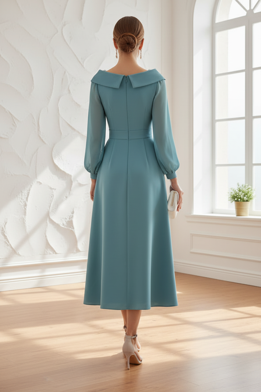 V-Neck Long Sleeves Sheath Mother of Bride Dress