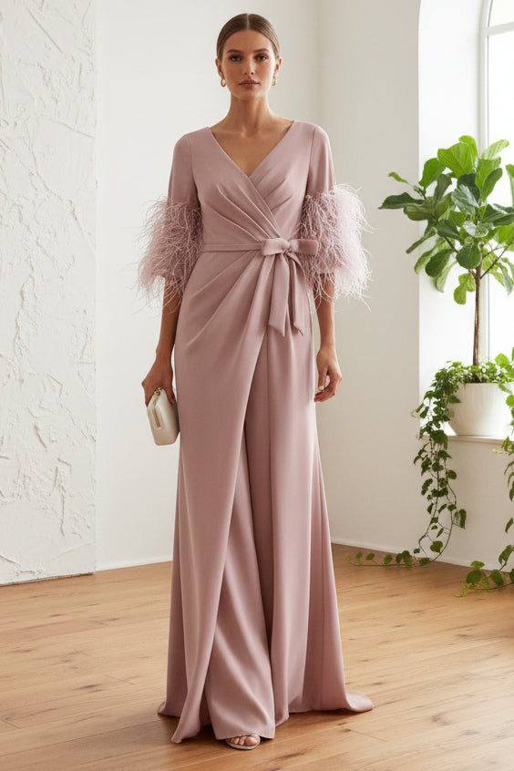 V-Neck Jumpsuits Feathered Mother of Bride