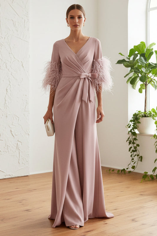 V-Neck Jumpsuits Feathered Mother of Bride