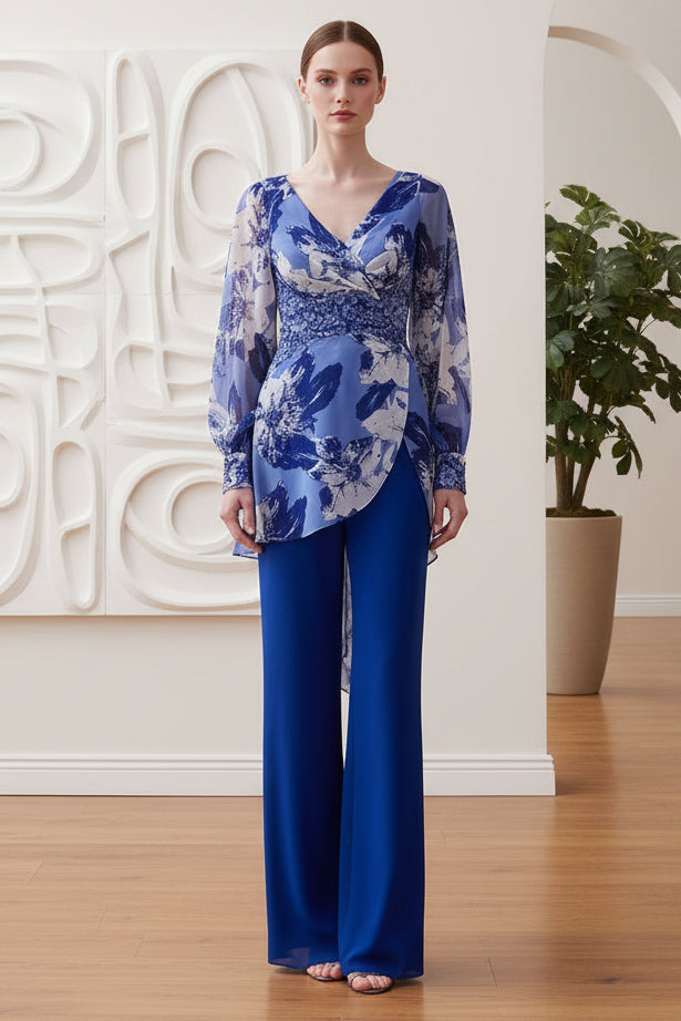 Two Pieces Pansuits Mother of Bride Printed Chiffon
