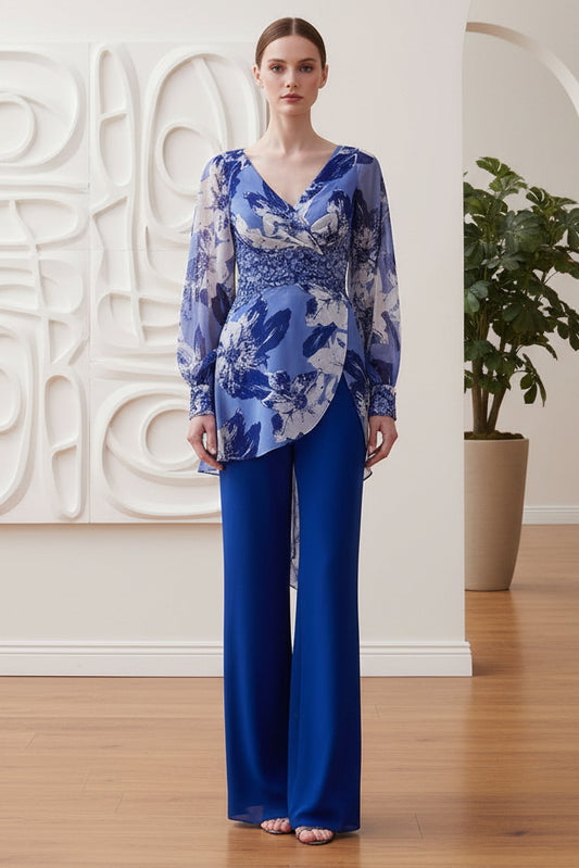 Two Pieces Pansuits Mother of Bride Printed Chiffon