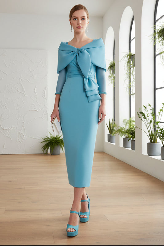 V-Neck Long Sleeves Sheath Mother of Bride Dress