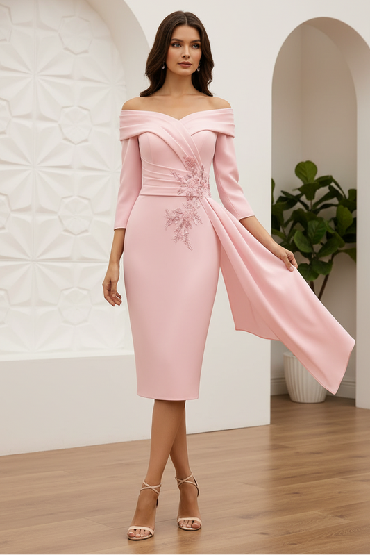 V-Neck Long Sleeves Appliques Mother of Bride Dress