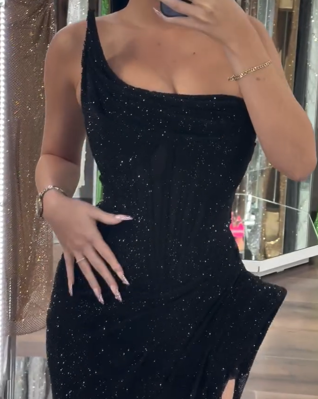 Asymmetrical Sleeveless Side Slit Sheath Prom Dress