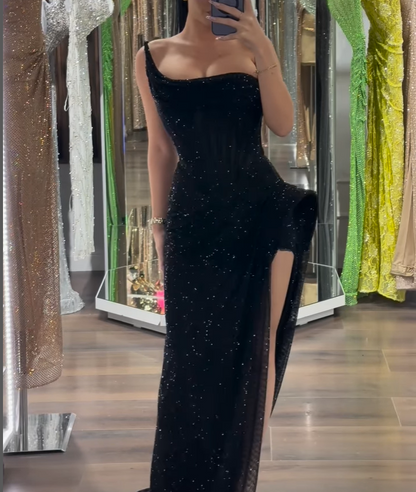Asymmetrical Sleeveless Side Slit Sheath Prom Dress