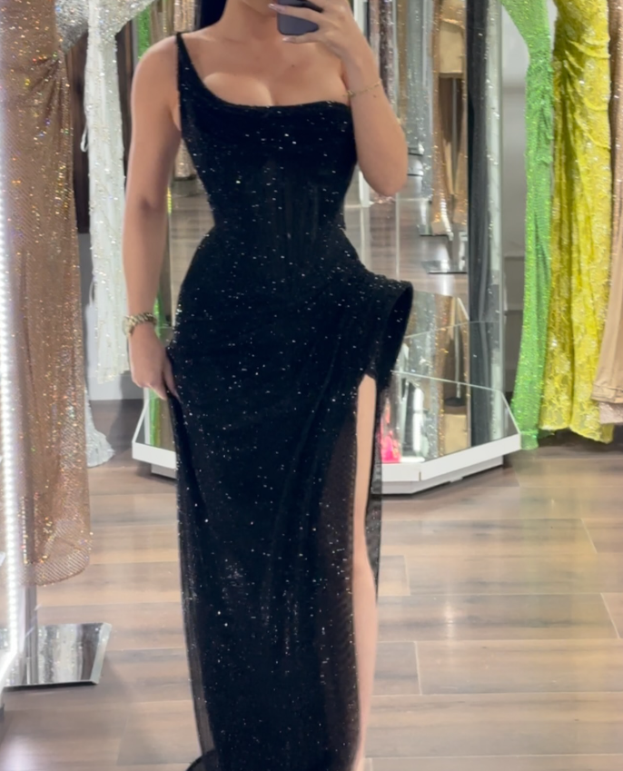 Asymmetrical Sleeveless Side Slit Sheath Prom Dress