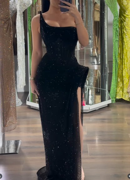 Asymmetrical Sleeveless Side Slit Sheath Prom Dress