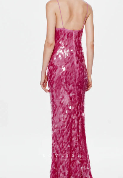 V-Neck Seuqins Mermaid Pink Prom Dress