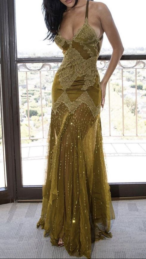 Sexy Mermaid Spaghetti Straps Lace Prom Dress Birthday Outfit