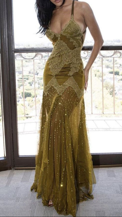 Sexy Mermaid Spaghetti Straps Lace Prom Dress Birthday Outfit