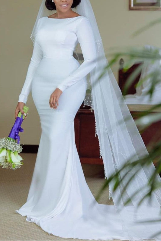 Spandex White Mermaid Wedding Gowns Long Sleeves