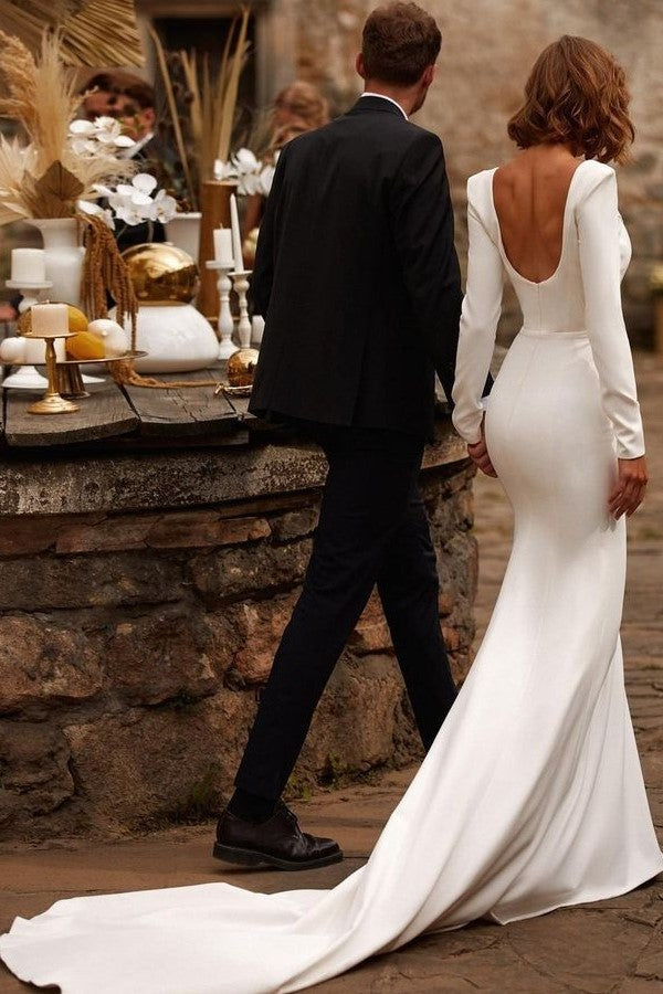 Square Neck Full Sleeves Wedding Gown