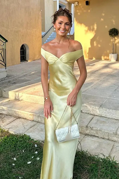 Trendy Mermaid Off the Shoulder Yellow Long Party Dress with Open Back