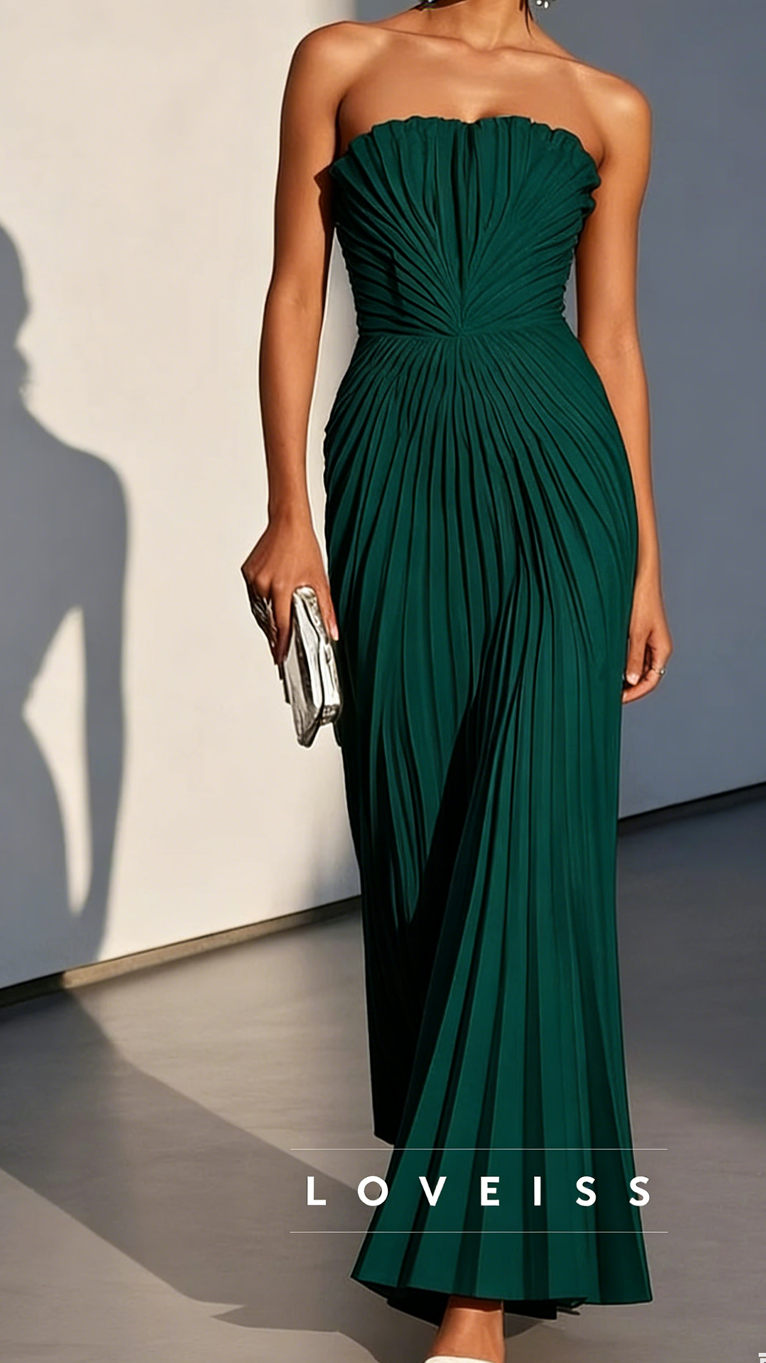 White Pleated Classic Strapless Sleeveless A-Line Maxi Dress