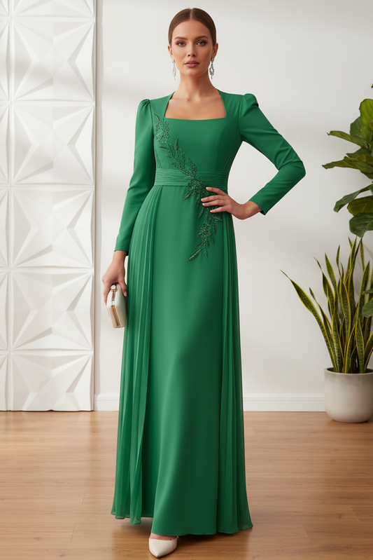 Square Long Sleeves Appliques Mother of Bride Dress